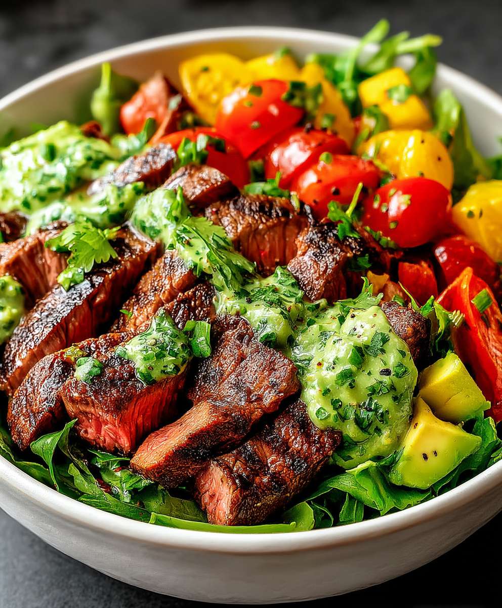 Salade fajita steak vinaigrette coriandre avocat