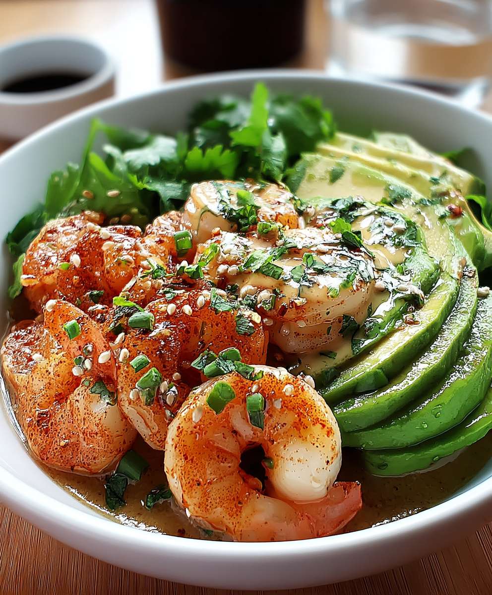 Salade crevettes avocat vinaigrette miso