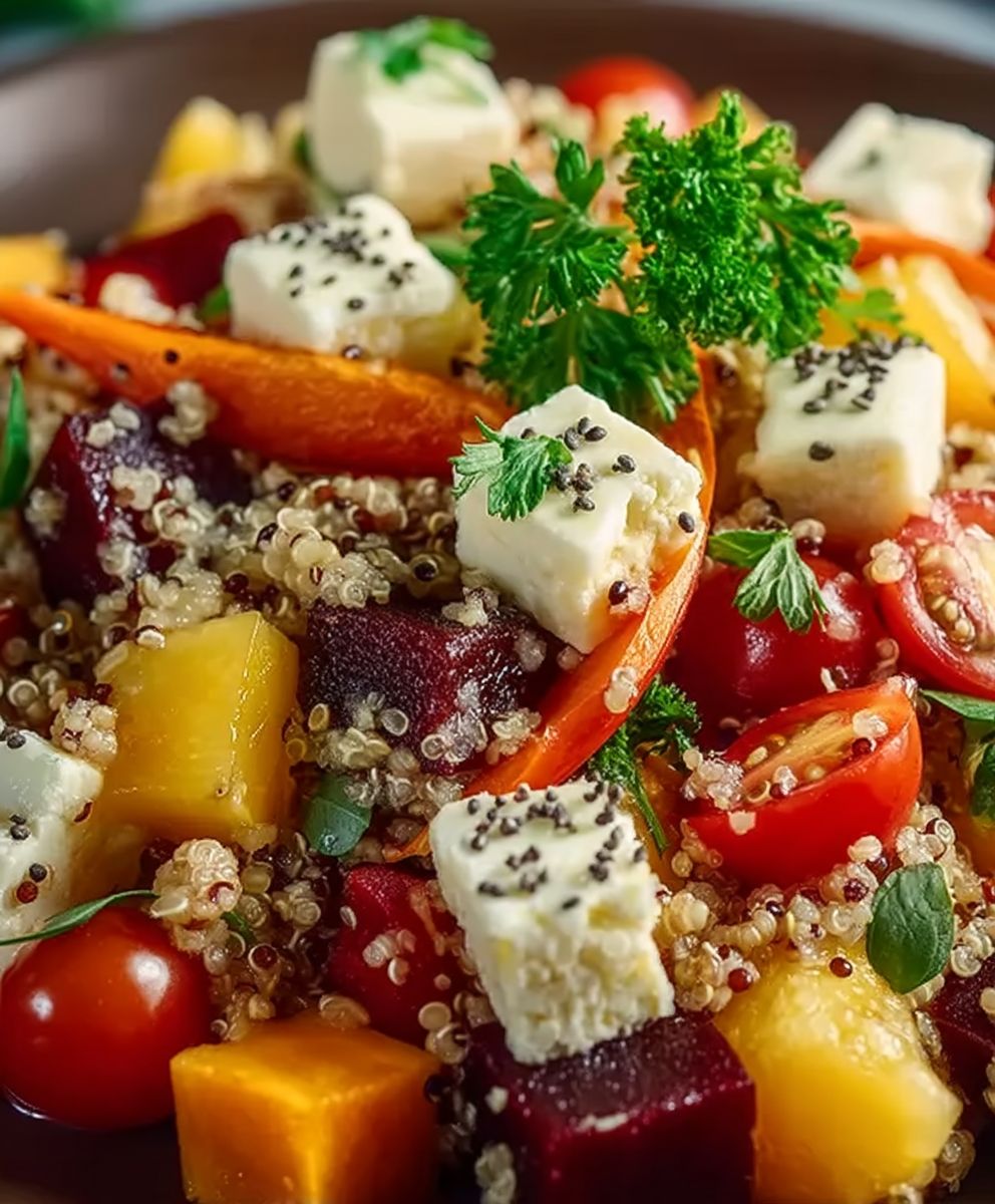 Salade quinoa légumes racines tiède