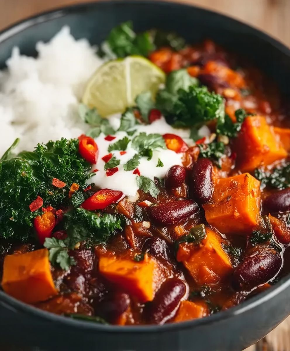 Chili épicé haricots patate douce