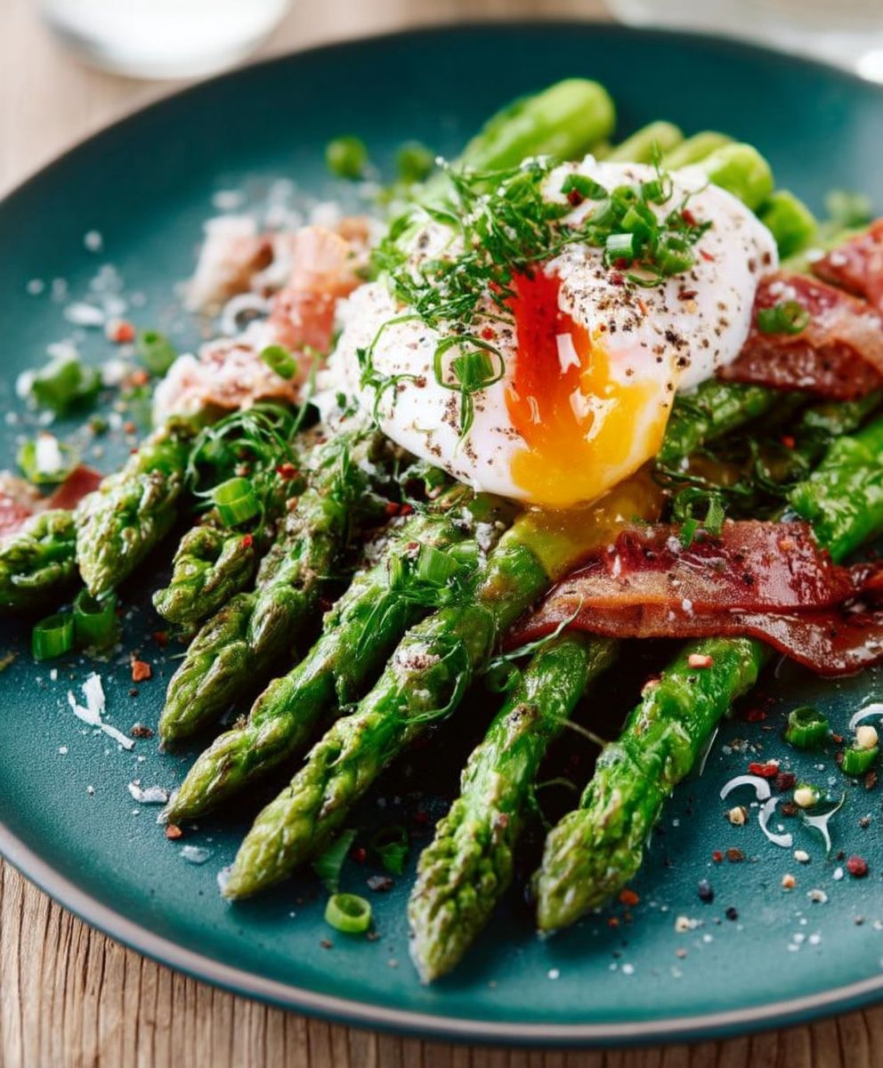 Asperges rôties oeuf poché