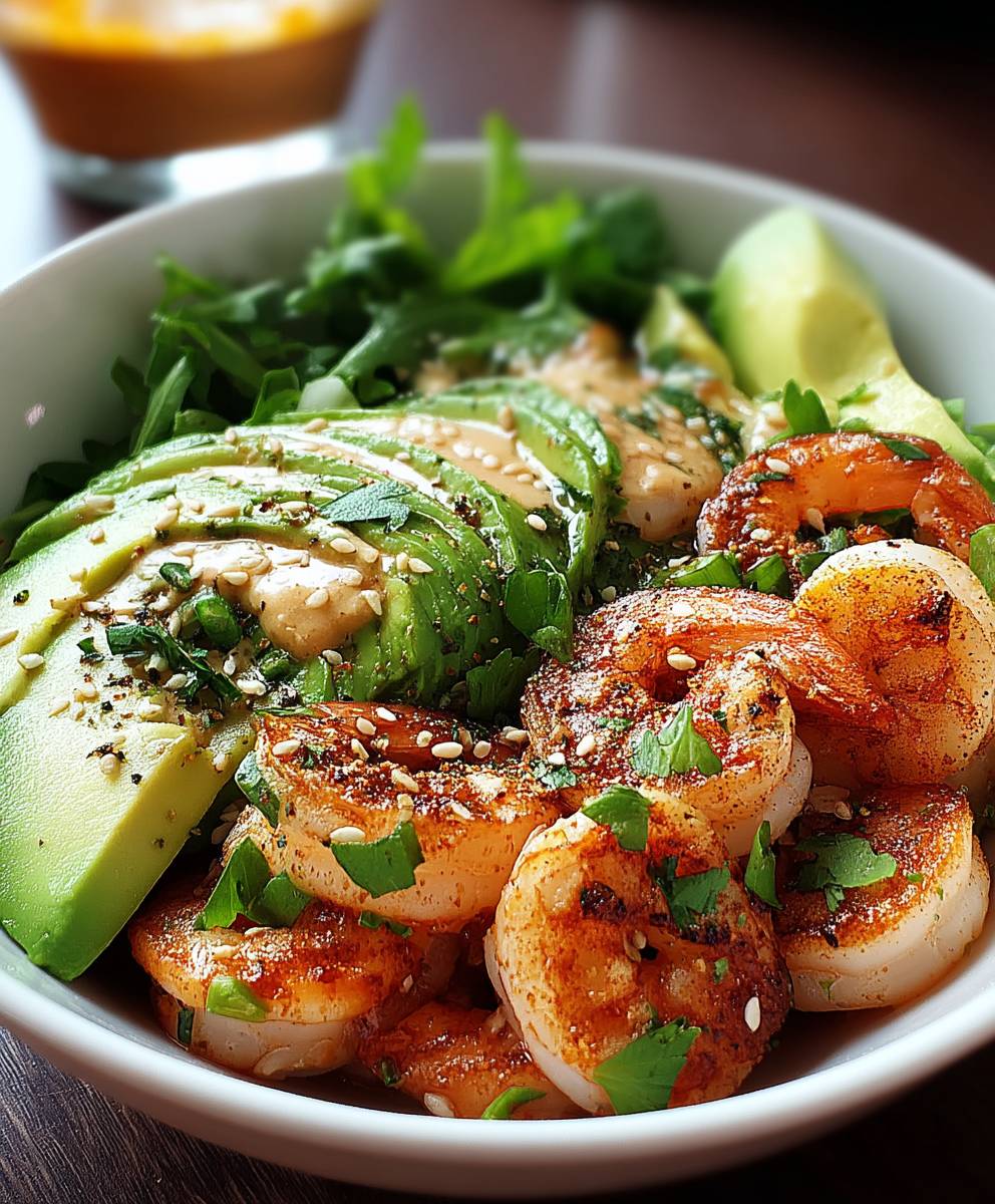 Salade crevettes avocat vinaigrette miso