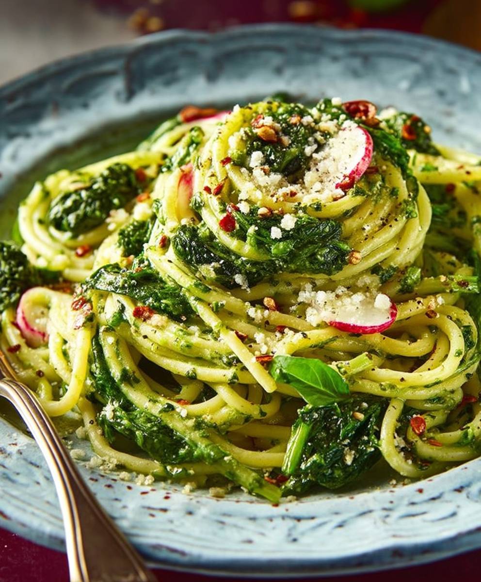 Spaghettis fanes de radis