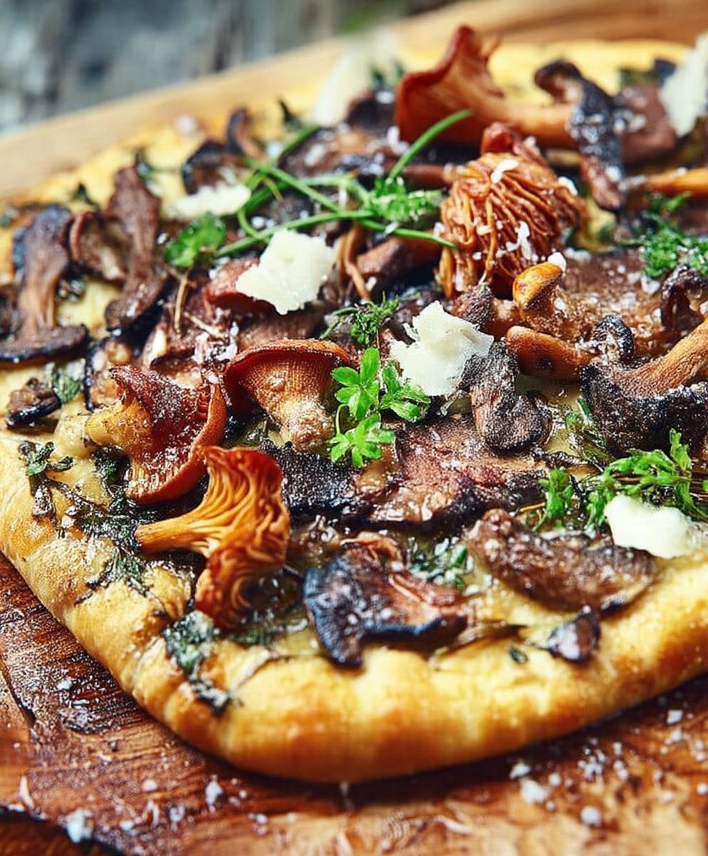 Pizza aux champignons sauvages