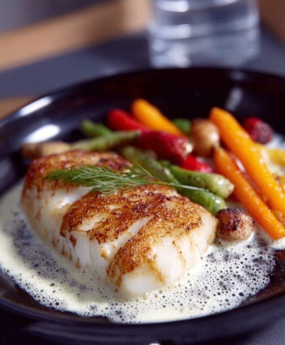 Lotte rôtie crème gingembre