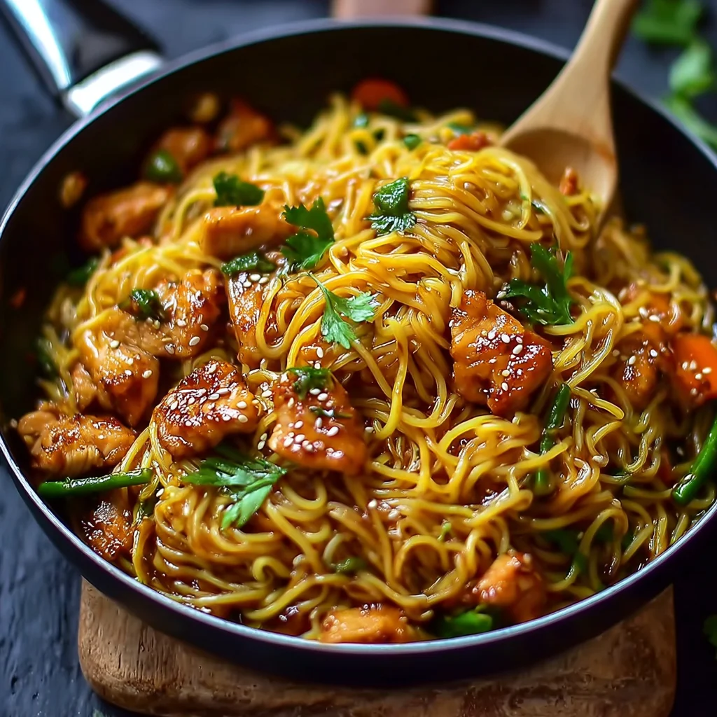 Recette : Nouilles Sauté Poulet Caramelisé, Facile & Rapide