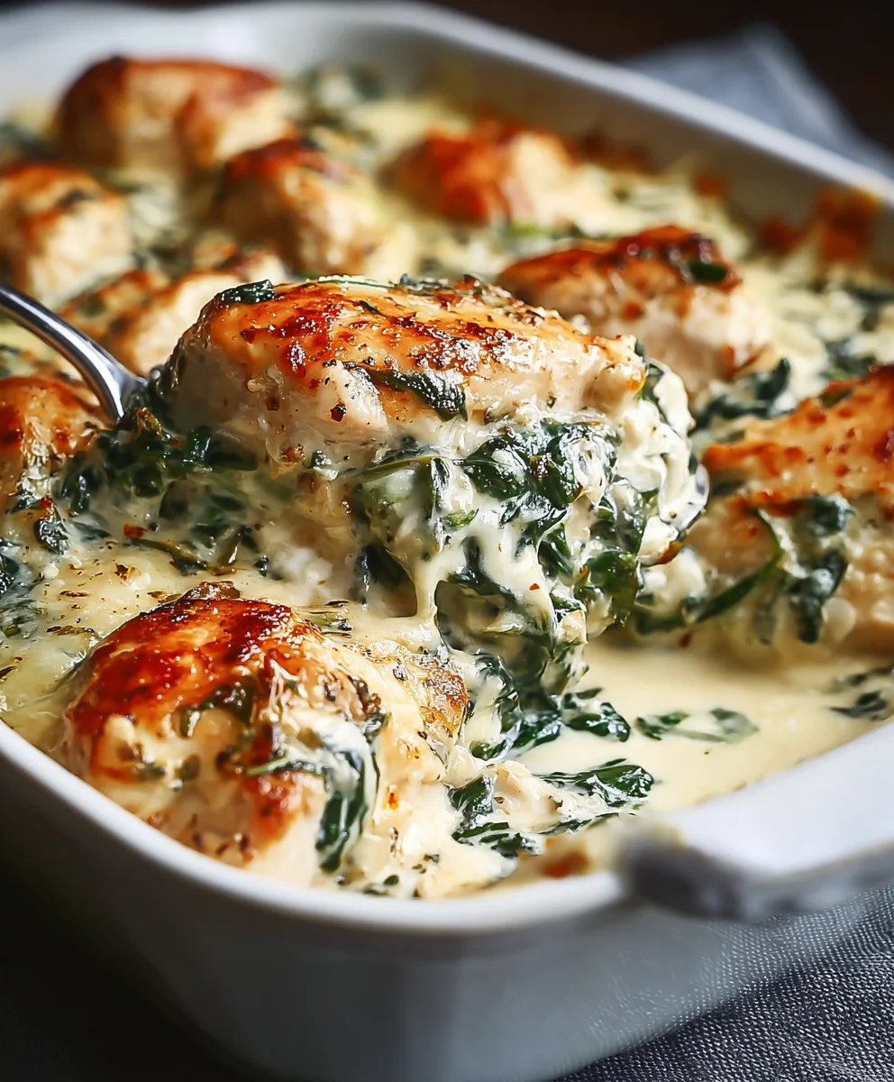 Gratin de Poulet Fromagé aux Épinards & Crème de Fromage