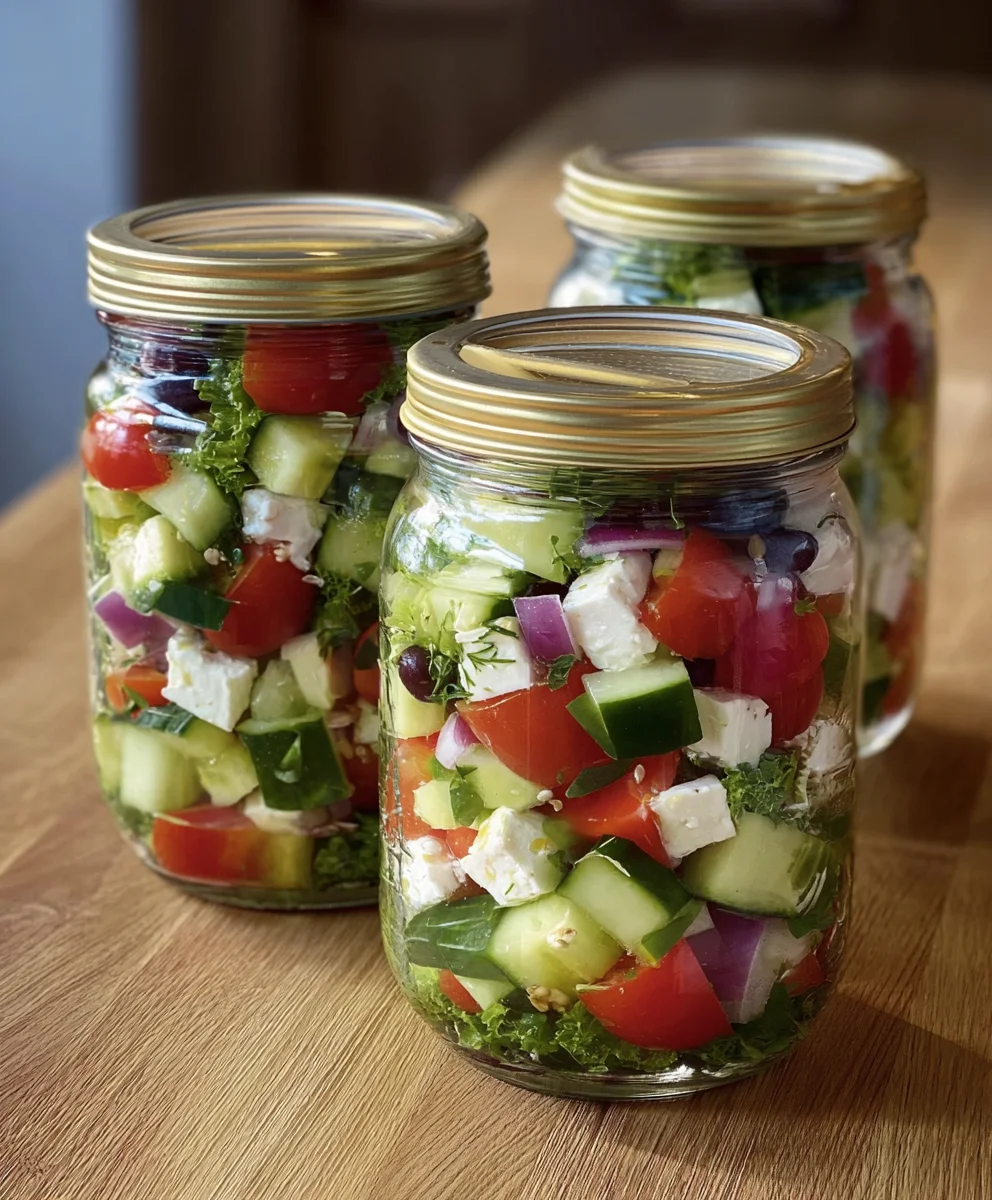 Bocaux de Salade Grecque Rafraîchissante pour Dîner d'Été