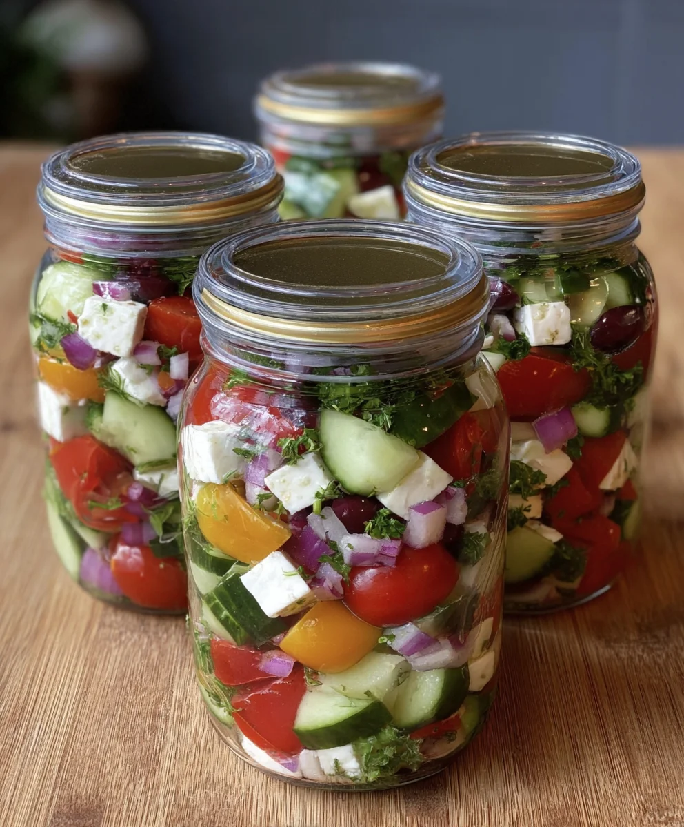 Bocaux de Salade Grecque Rafraîchissante pour Dîner d'Été
