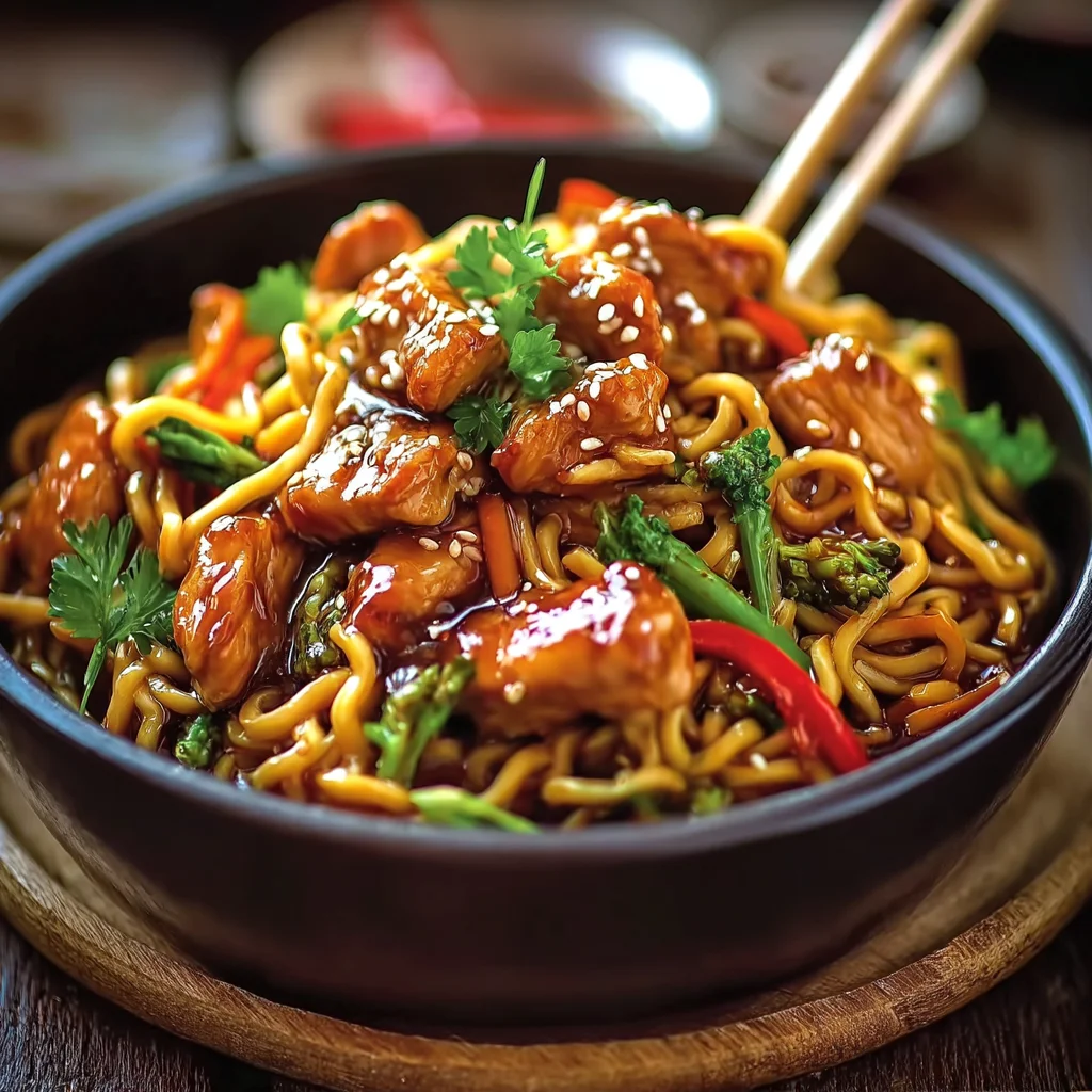 Recette : Nouilles Sauté Poulet Caramelisé, Facile & Rapide