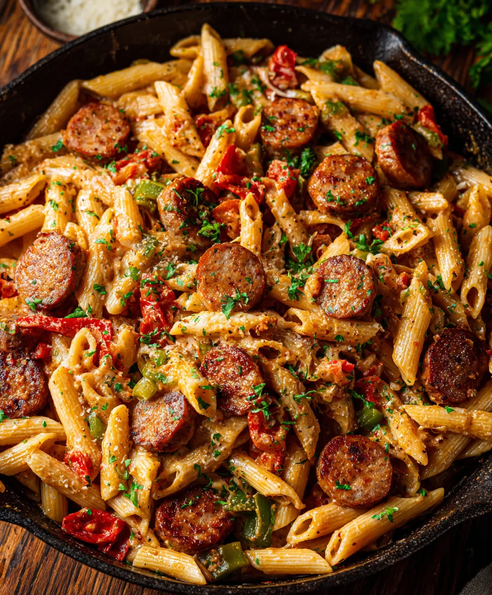 Recette Pâtes Saucisse de Bœuf Cajun Crémeuses & Faciles