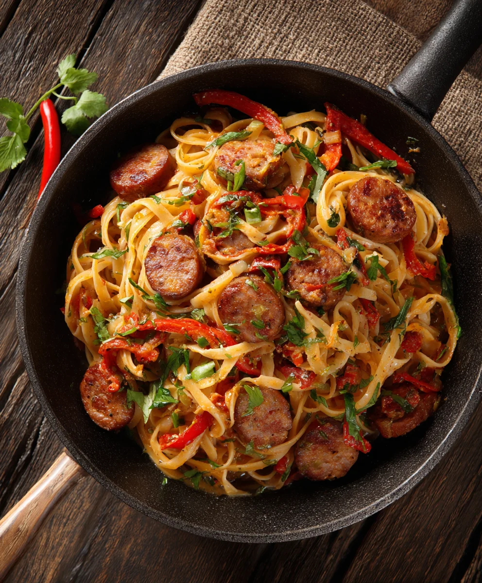 Pâtes Saucisse de Bœuf Cajun Crémeuses : Recette Facile