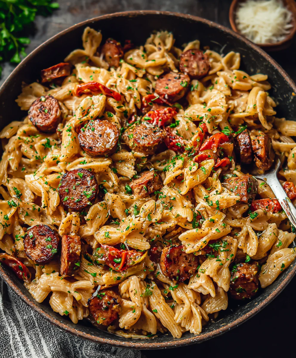 Pâtes Crémeuses Saucisses de Bœuf Cajun – Prêtes en min