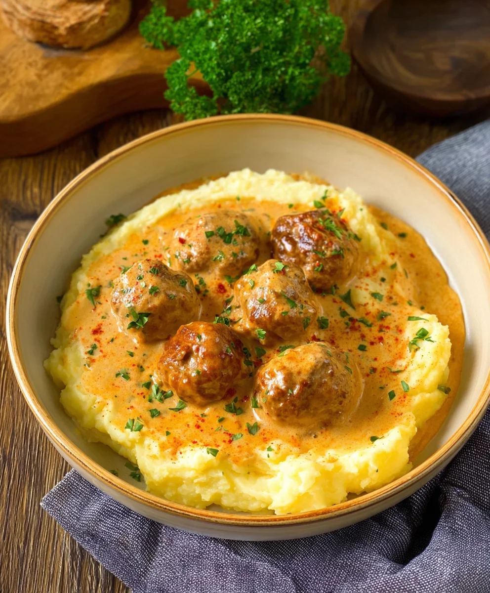 Hackbällchen de Bœuf en Sauce Crémeuse & Purée GOURMANDE