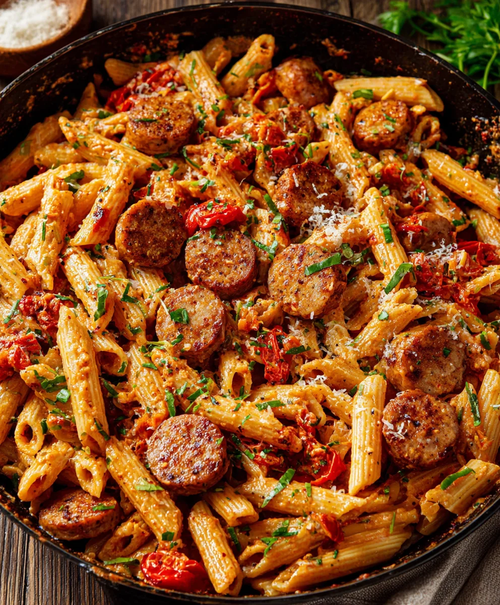 Pâtes Crémeuses Saucisses de Bœuf Cajun – Prêtes en min