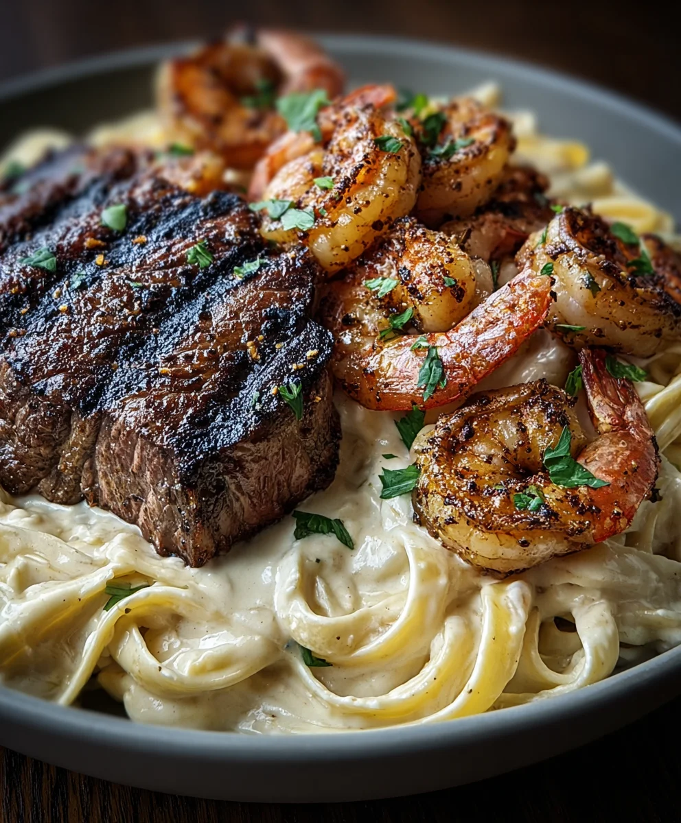 Bœuf & Crevettes Alfredo Noircis Épicés: Un Délice!
