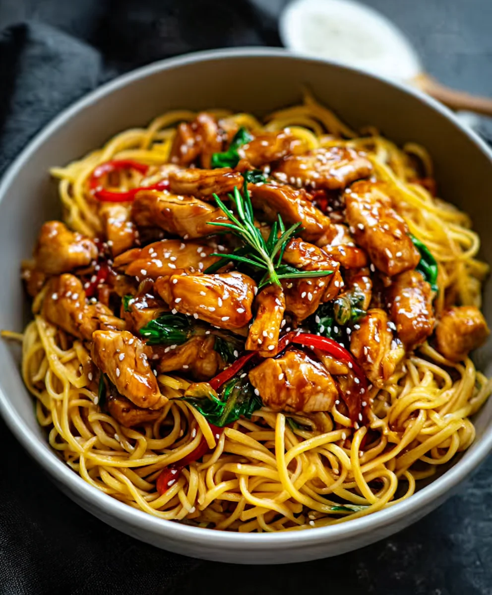 Nouilles Sautées Poulet Caramélisé Faciles et Rapides